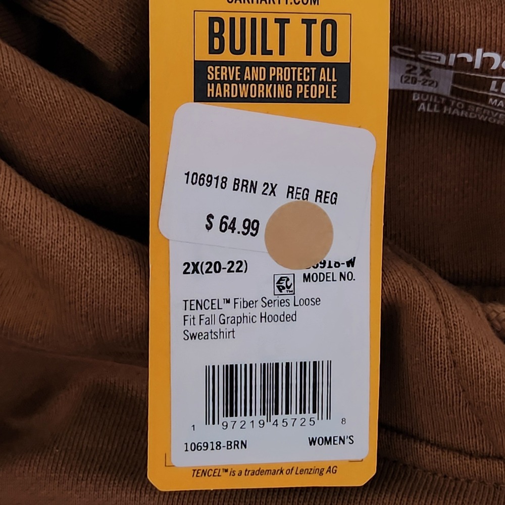 Carhartt Hoodie Womens 2X Brown Loose‎ Fit Graphic Logo Tencel Blend Sweatshirt - Picture 3 of 10